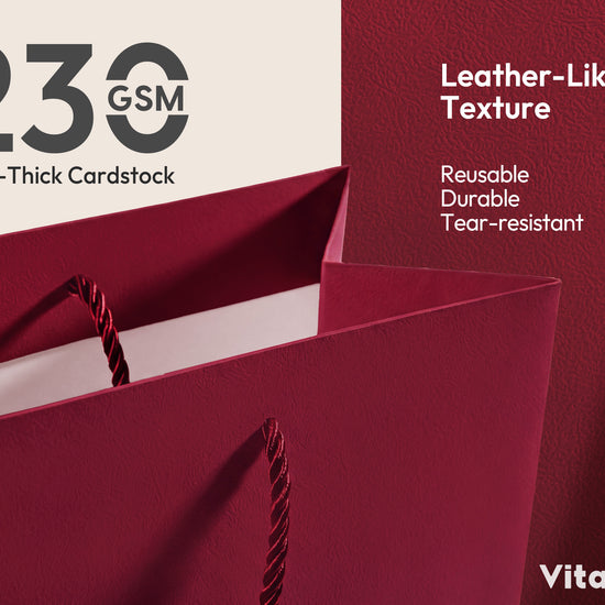 Burgundy Red Large Paper Gift Bags with Ribbon Bows — Set of 4 - Vitalizart
