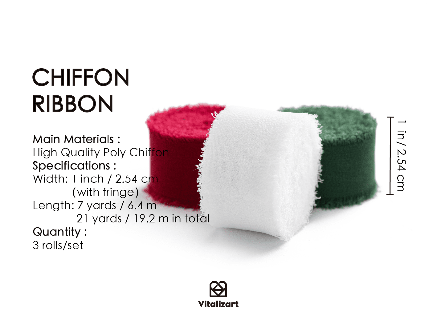 Chiffon Silk Ribbon 1" x 21 Yd (Red Green & White) - Vitalizart