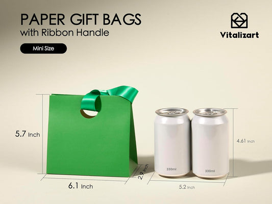 Vitalizart Paper Gift Bags With Ribbon Handles Set of 10 Assorted Colors Bulk Reusable 6.1"x2.95"x5.71" Mini（Mixed color)