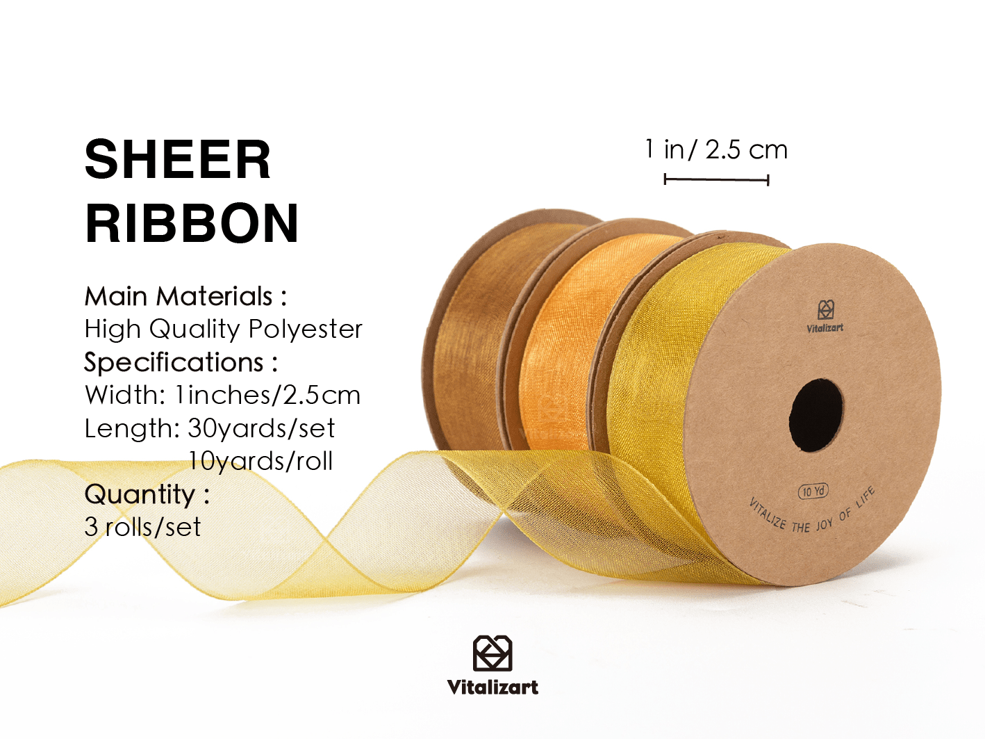 Organza Sheer Ribbon 1“ x 30 Yd (Gold Set) - Vitalizart