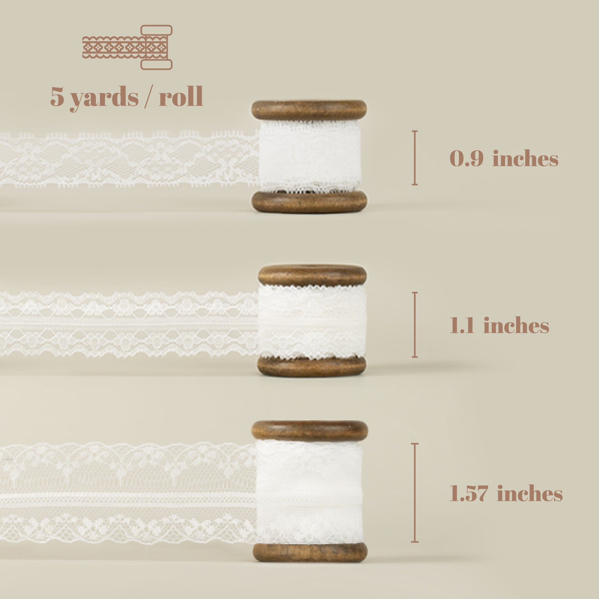 Lace Ribbon 0.9"/1.1"/1.57" x 5 Yd (White) - Vitalizart