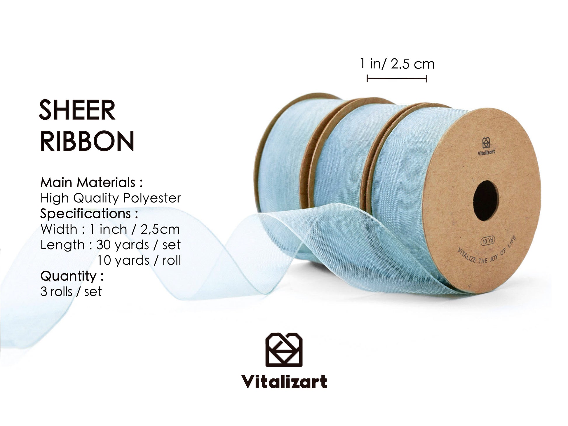ORGANZA SHEER RIBBON 1“ X 30 YD (BLUE) - Vitalizart