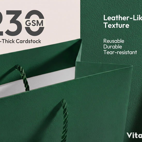 Dark Green Large Paper Gift Bags with Ribbon Bows — Set of 4 - Vitalizart