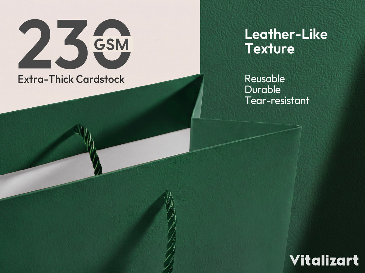 Dark Green Large Paper Gift Bags with Ribbon Bows — Set of 4 - Vitalizart