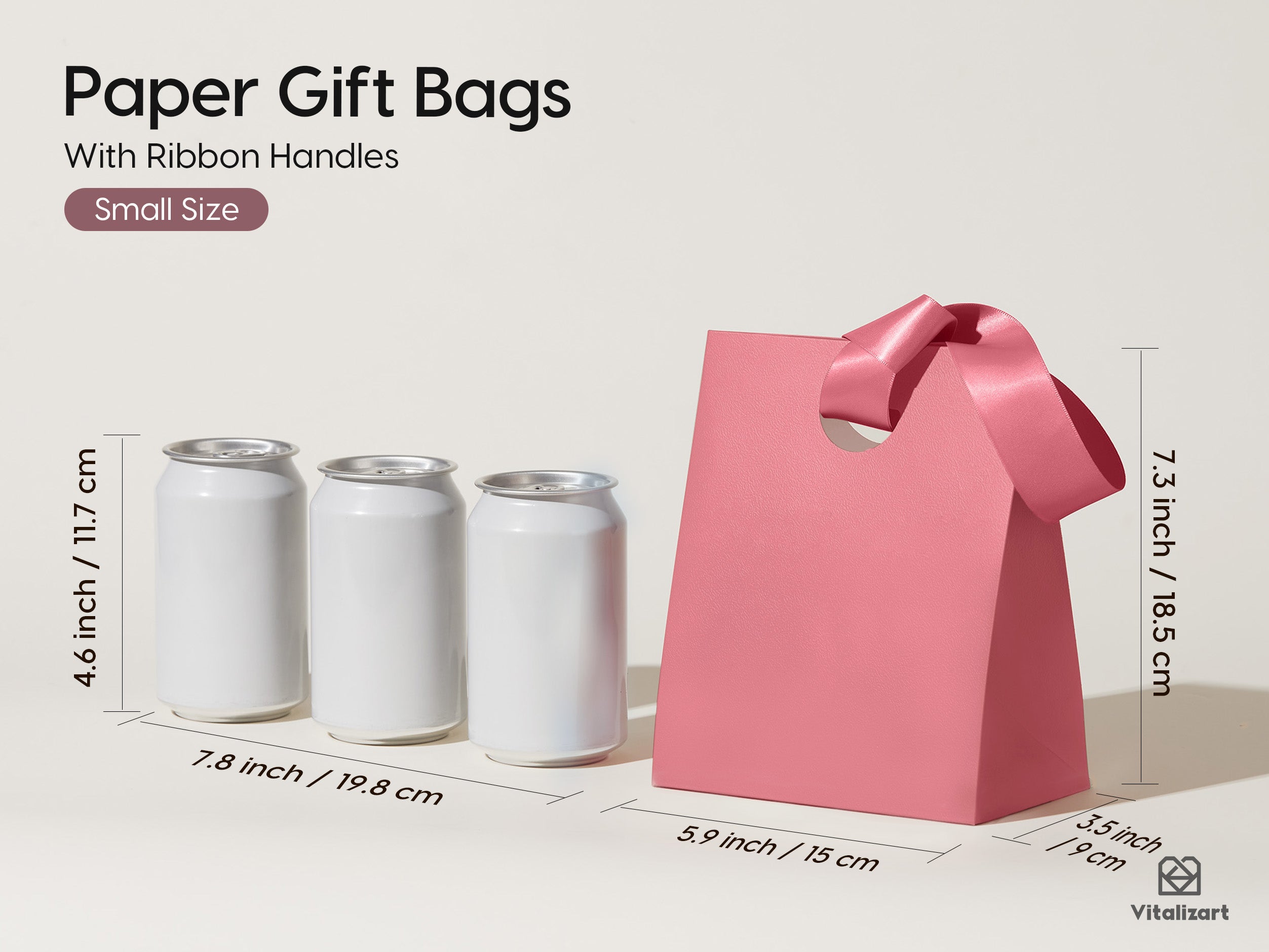 VITALIZART PAPER GIFT BAGS WITH RIBBON HANDLES SET OF 10 RED BULK REUSABLE FOR GIFT WRAP 5.91