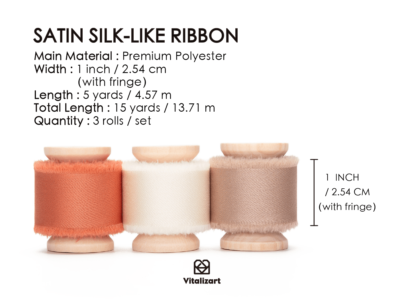 Silk Satin Ribbon With Wooden Spool 1" x 15 Yd (Terracotta Fall) - Vitalizart