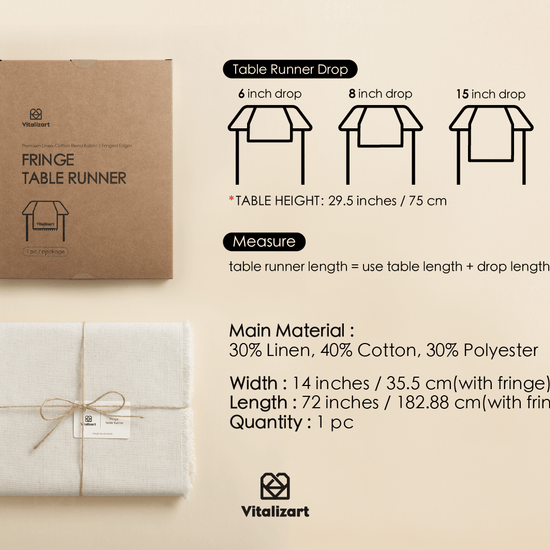 Cotton Linen Table Runner 14 x 72 Inches (Ivory) - Vitalizart