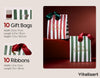 Christmas Small Paper Gift Bags with Ribbon Handles — Set of 10