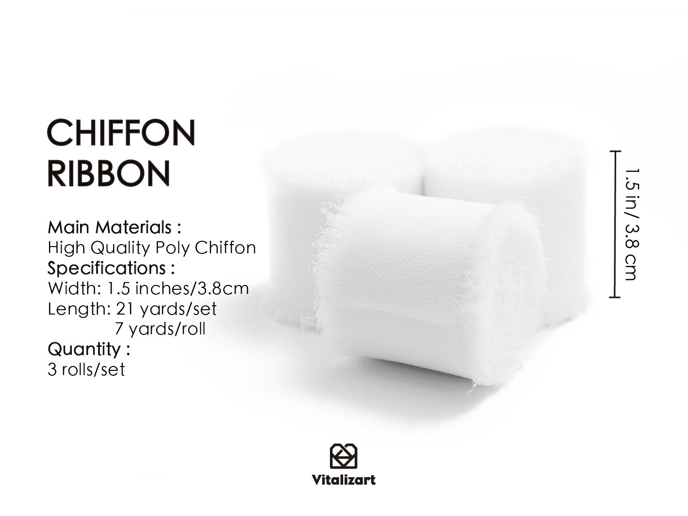 Fringe Chiffon Silk Ribbon 1.5" x 21Yd (White) - Vitalizart