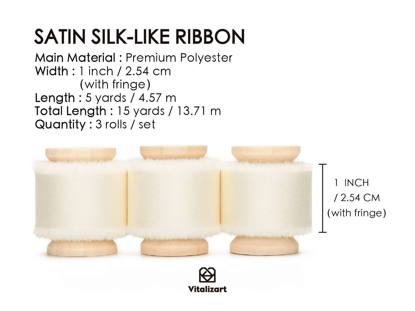 Silk Satin Ribbon With Wooden Spool 1" x 15 Yd (Cream White) - Vitalizart