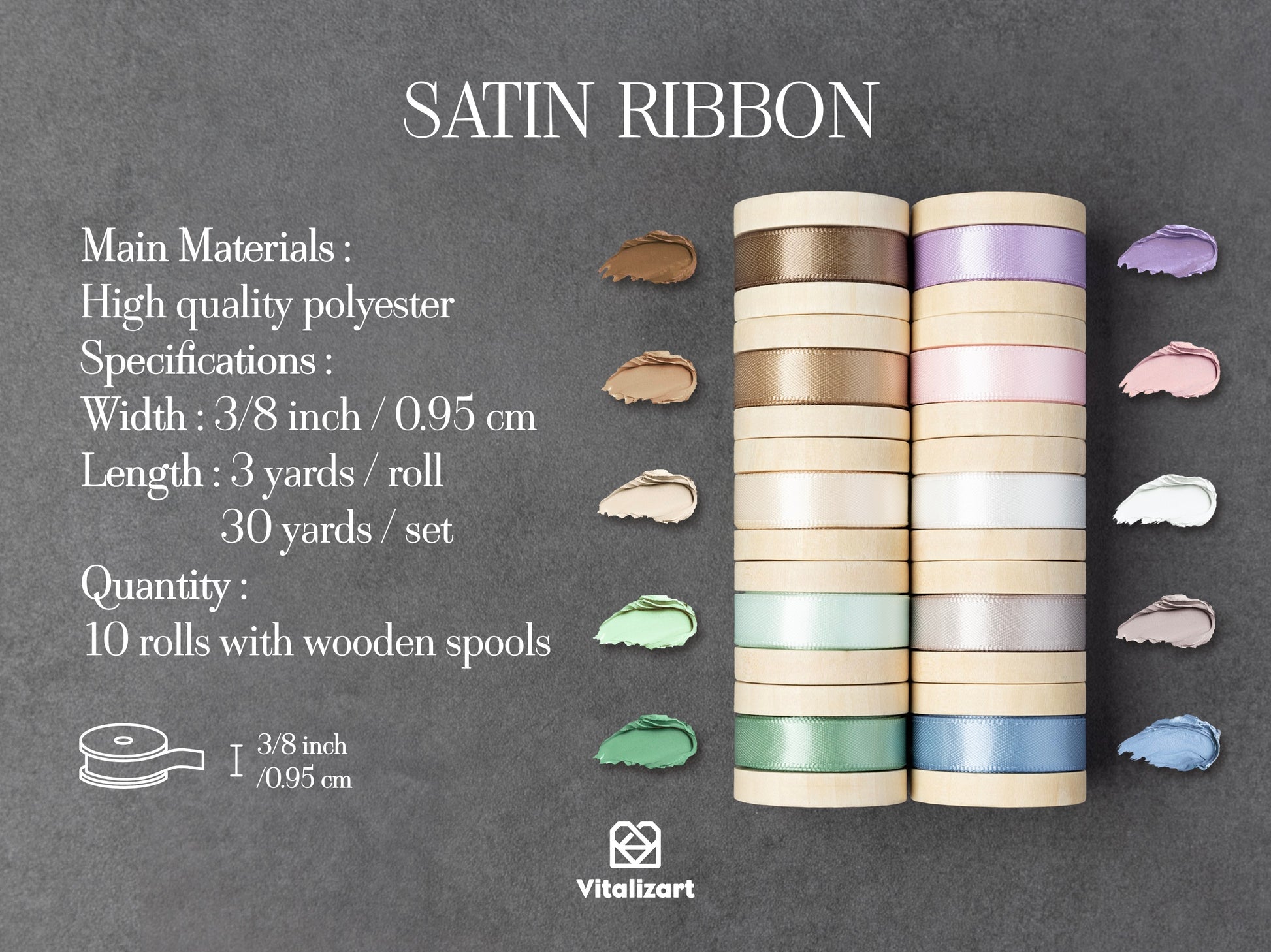 Double Faced Satin Ribbon 3/8" x 30 Yd (Light Colors) - Vitalizart