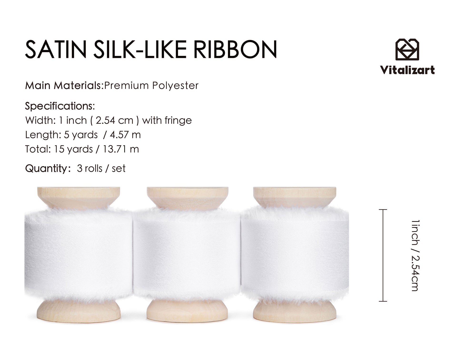 Silk Satin Ribbon With Wooden Spool 1" x 15 Yd (Off White) - Vitalizart