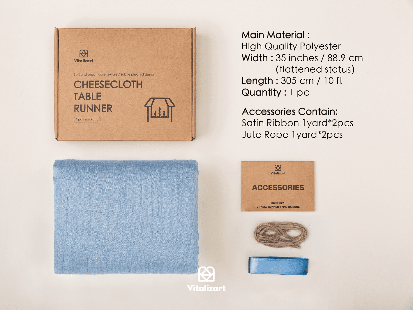 Cheesecloth Table Runner Gauze Boho Rustic 35 x 120 Inches (Dusty Blue) - Vitalizart