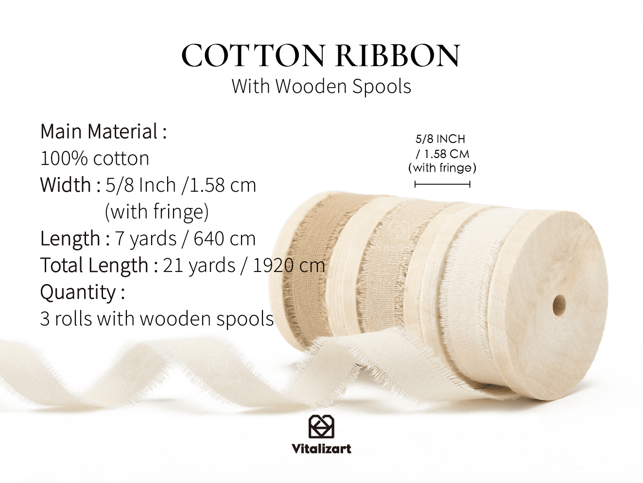 Cotton Ribbon Handmade Fringe 5/8" x 21 Yd (Nude & Beige) - Vitalizart