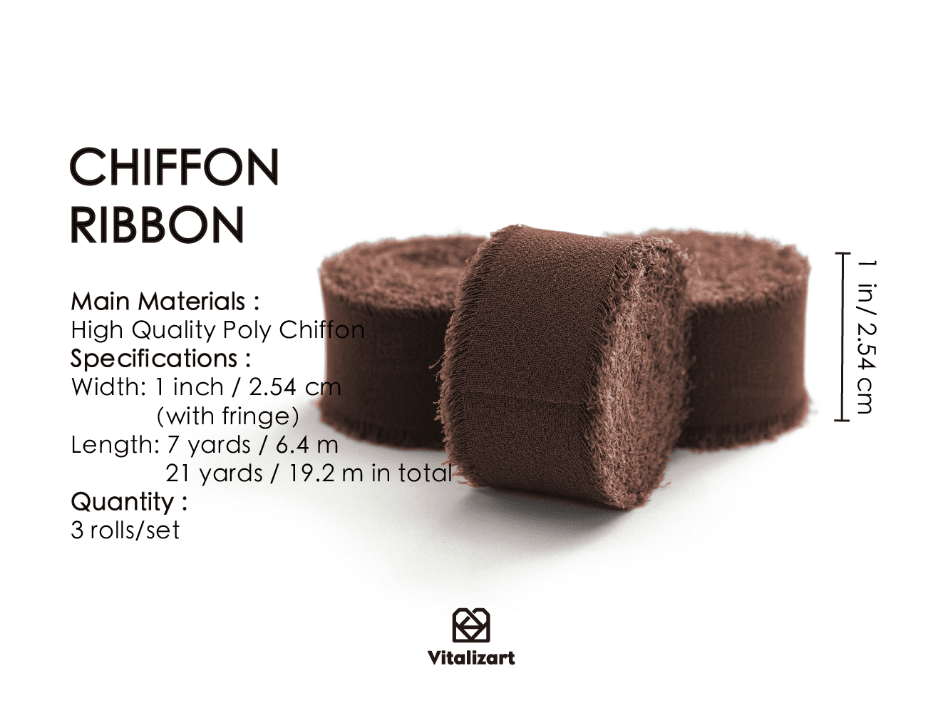 Chiffon Silk Ribbon 1" x 21 Yd (Brown) - Vitalizart