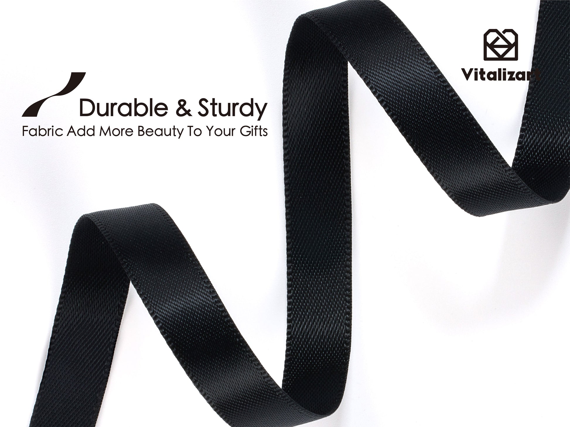 Ribbon for Crafts Double Faced Functional Satin Ribbon 3/8" x 100Yd (Black) - Vitalizart