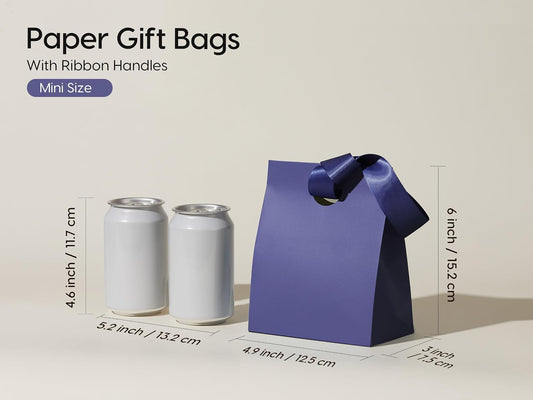 Mixed Colors Mini Paper Gift Bags with Ribbon Handles — Set of 10 - Vitalizart