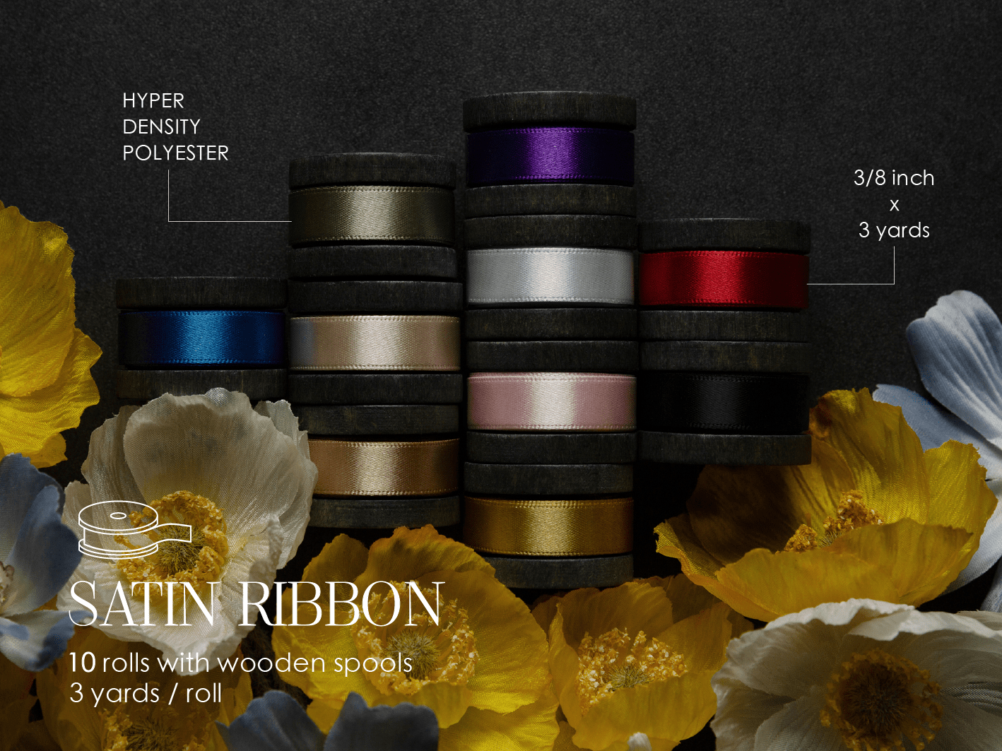 Double Faced Satin Ribbon 3/8" x 30 Yd (Assorted Color) - Vitalizart