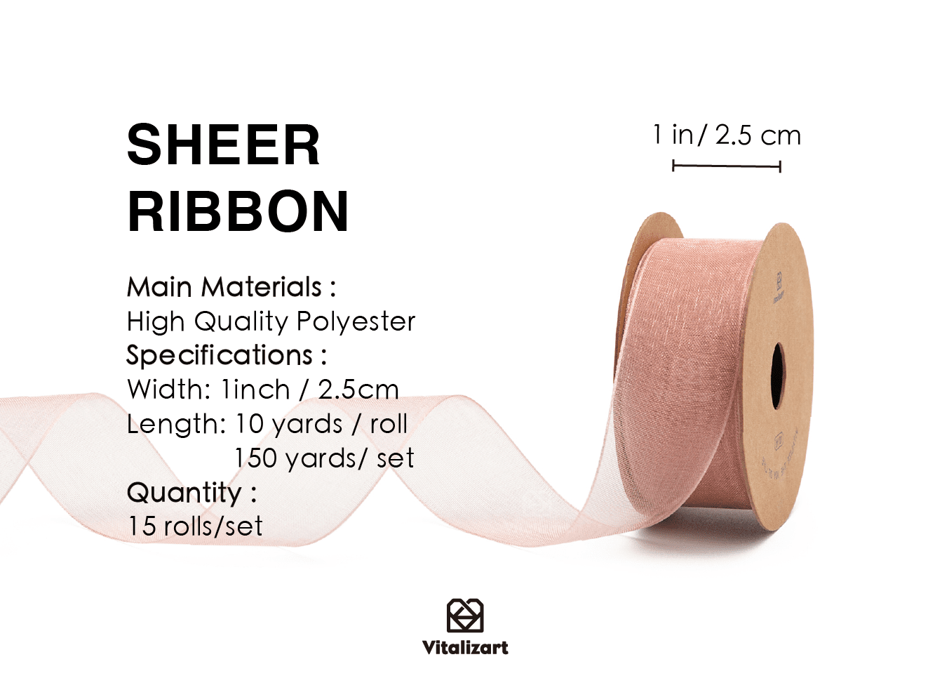Organza Sheer Ribbons Set 1" x 150 Yd (Mixed Color) - Vitalizart