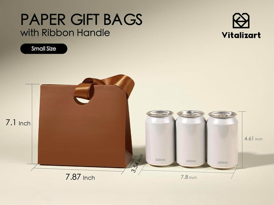 Paper Gift Bags With Ribbon Handles Set of 10 Assorted Colors Bulk Reusable For Gift Wrap  7.87"x3.54"x7.09" Small (Brown colors)