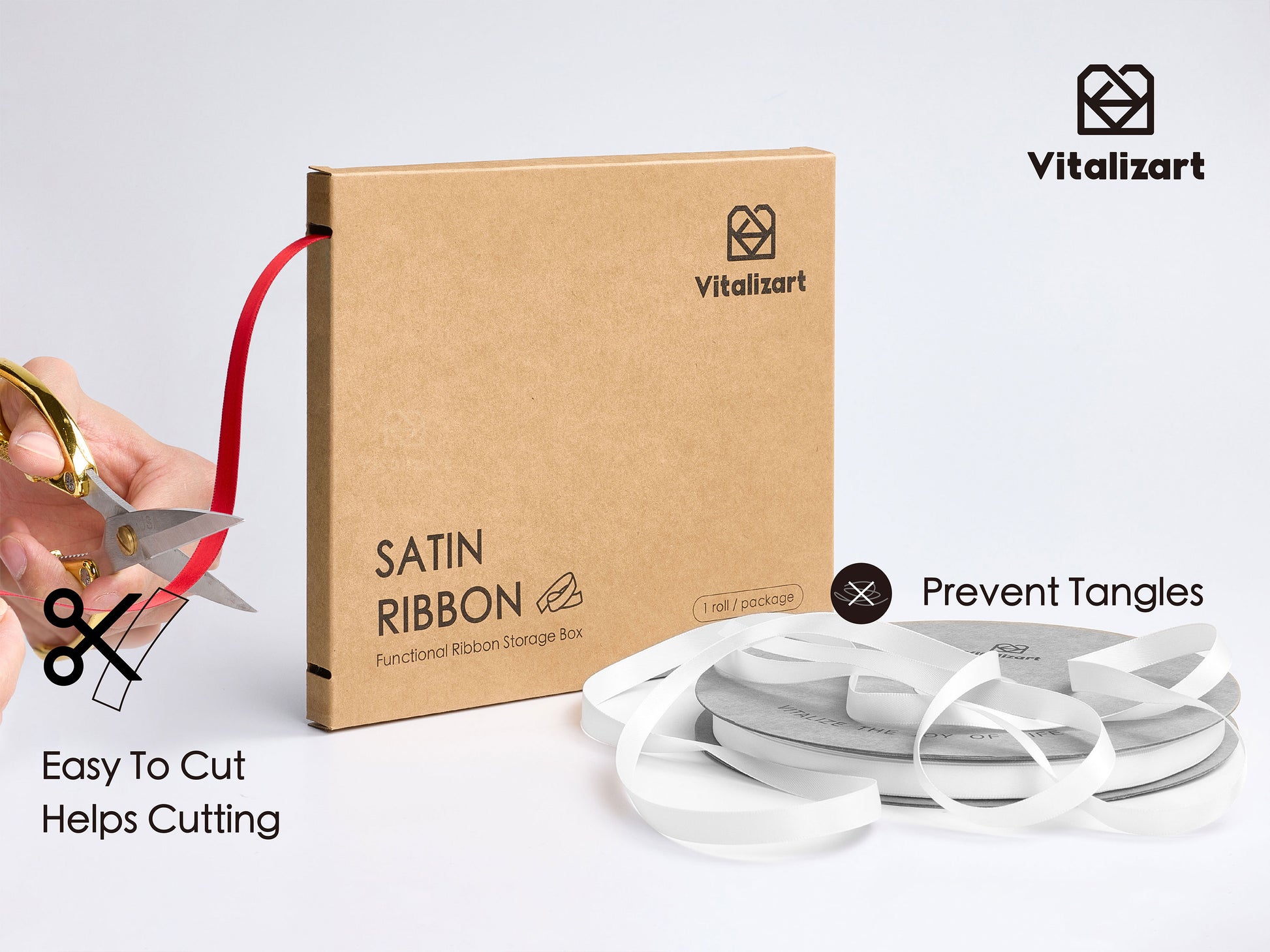 Ribbon for Crafts Double Faced Functional Satin Ribbon 3/8" x 100Yd (Red) - Vitalizart