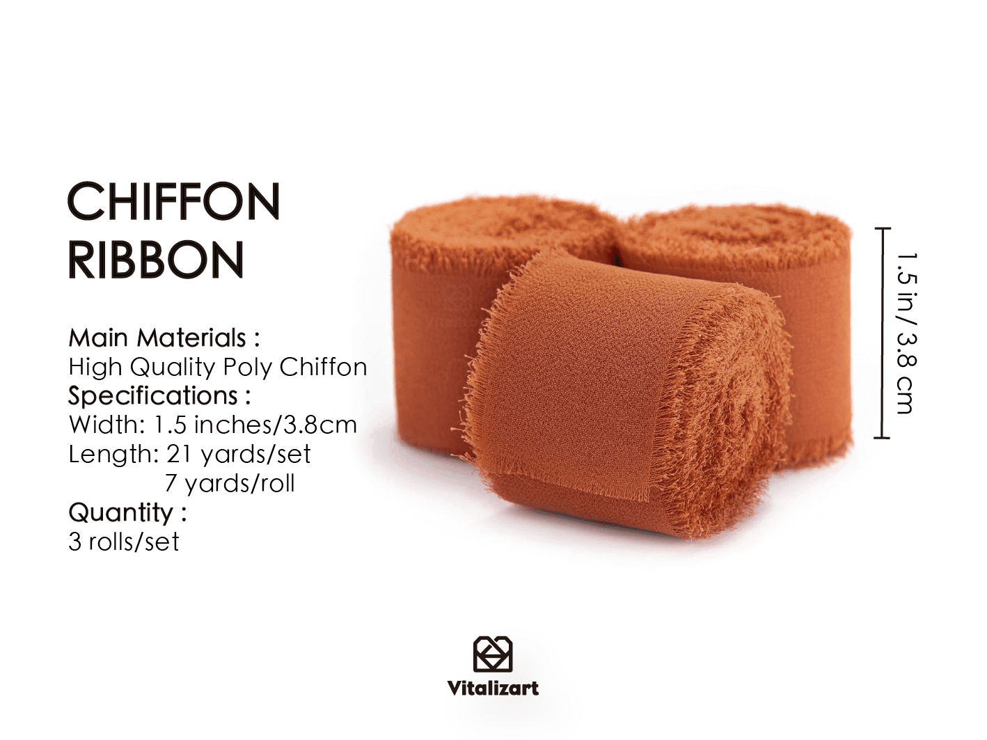 Fringe Chiffon Silk Ribbon 1.5" x 21Yd (Terracotta Fall) - Vitalizart
