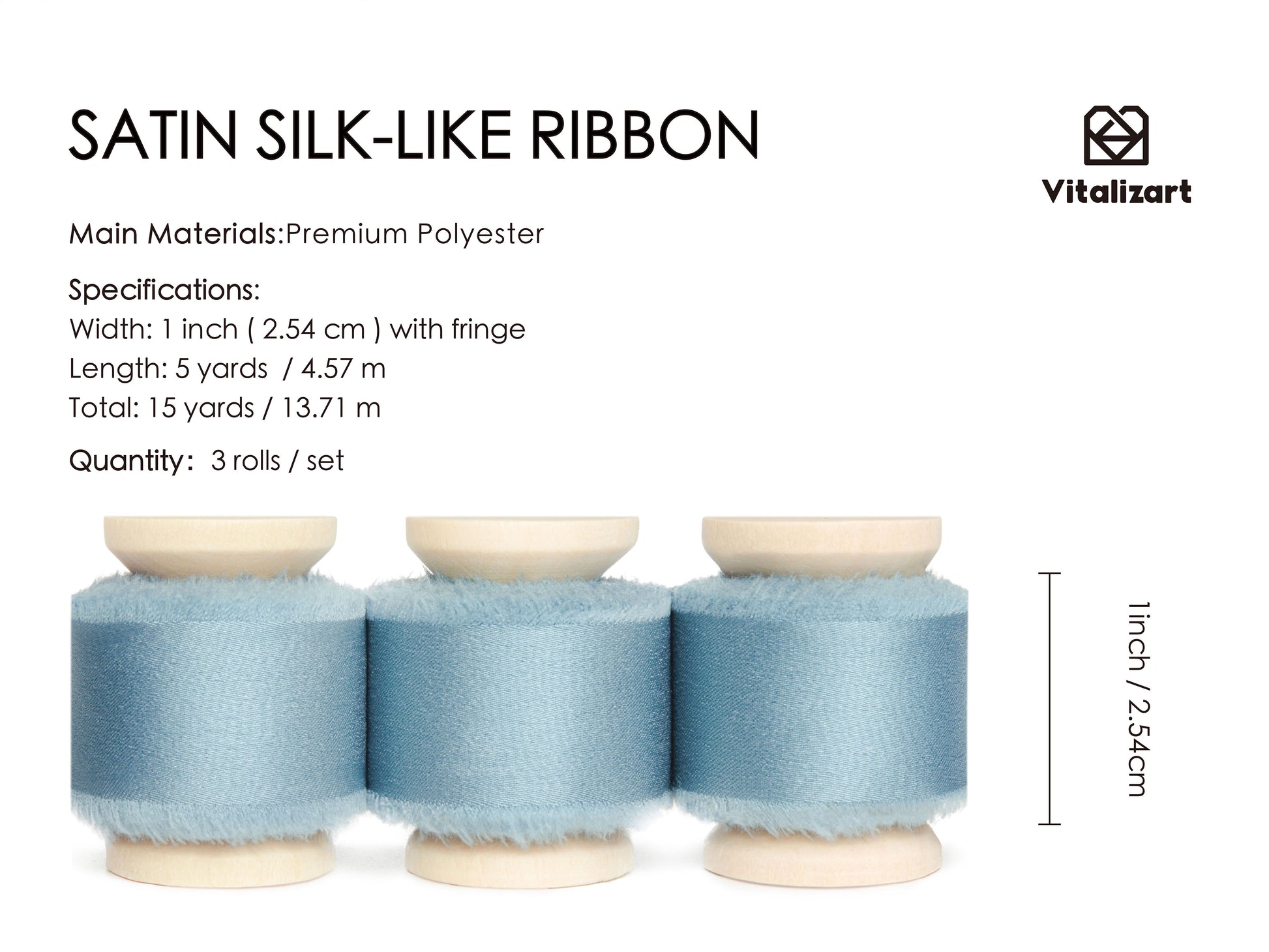 Silk Satin Ribbon With Wooden Spool 1" x 15 Yd (Dusty Blue) - Vitalizart