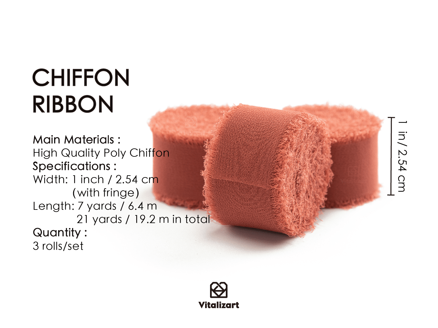 Chiffon Silk Ribbon 1" x 21 Yd (Rust Red) - Vitalizart