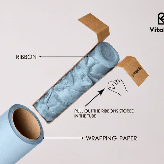 Wrapping Paper Set 30"x197" Pearly-Lustre With Silk Like Satin Ribbon & Gift Tags (Dusty Blue Paper & Dusty Blue Ribbons) - Vitalizart
