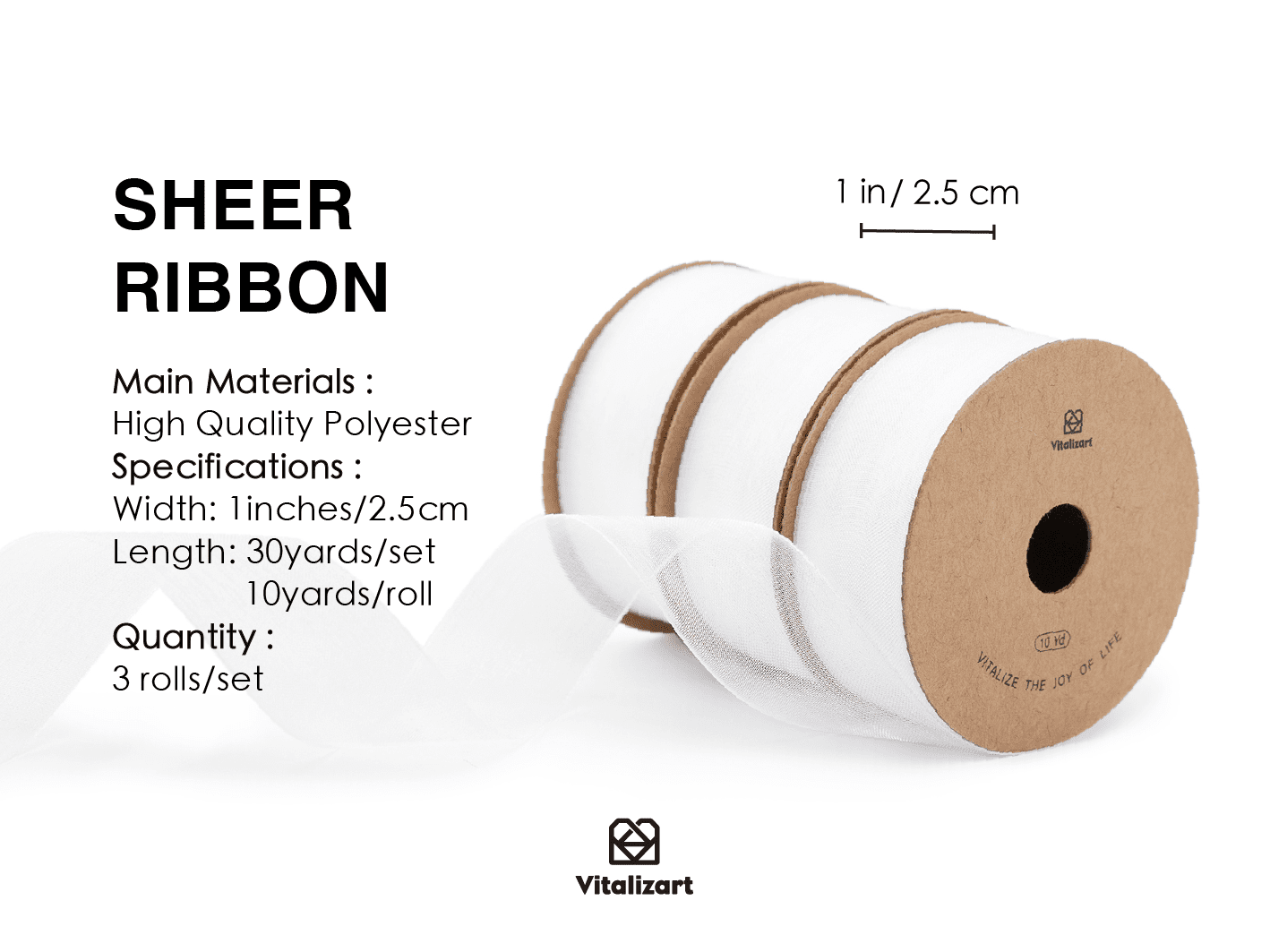 Organza Sheer Ribbon 1“ x 30 Yd (White) - Vitalizart