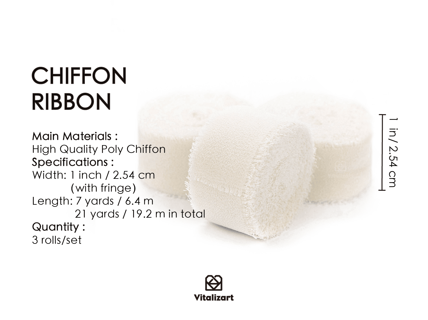 Chiffon Silk Ribbon 1" x 21 Yd (Cream White) - Vitalizart