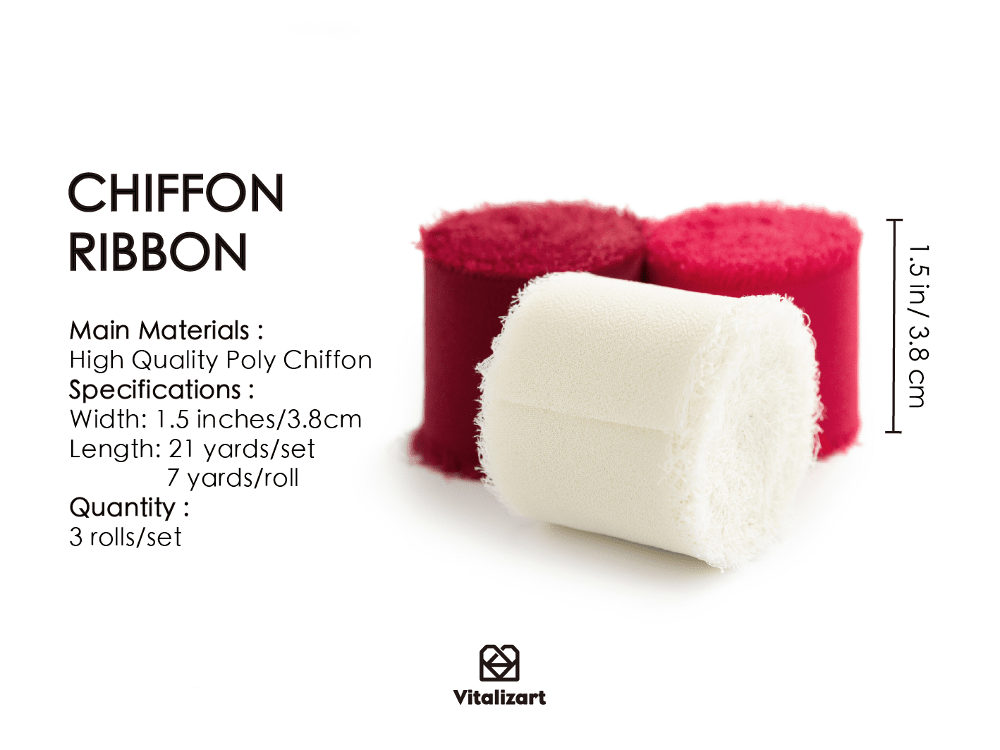 Fringe Chiffon Silk Ribbon 1 1/2 Inch x 21Yd (Burgundy & White) - Vitalizart