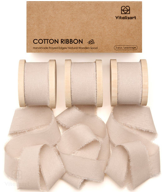 Vitalizart Ribbon Cotton Handmade Fringe 1" x 15 Yd Pure Natural Cotton Ribbons (Light Nude) - Vitalizart