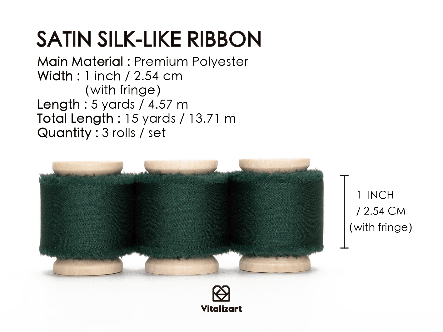 Silk Satin Ribbon With Wooden Spool 1" x 15 Yd (Dark Green) - Vitalizart