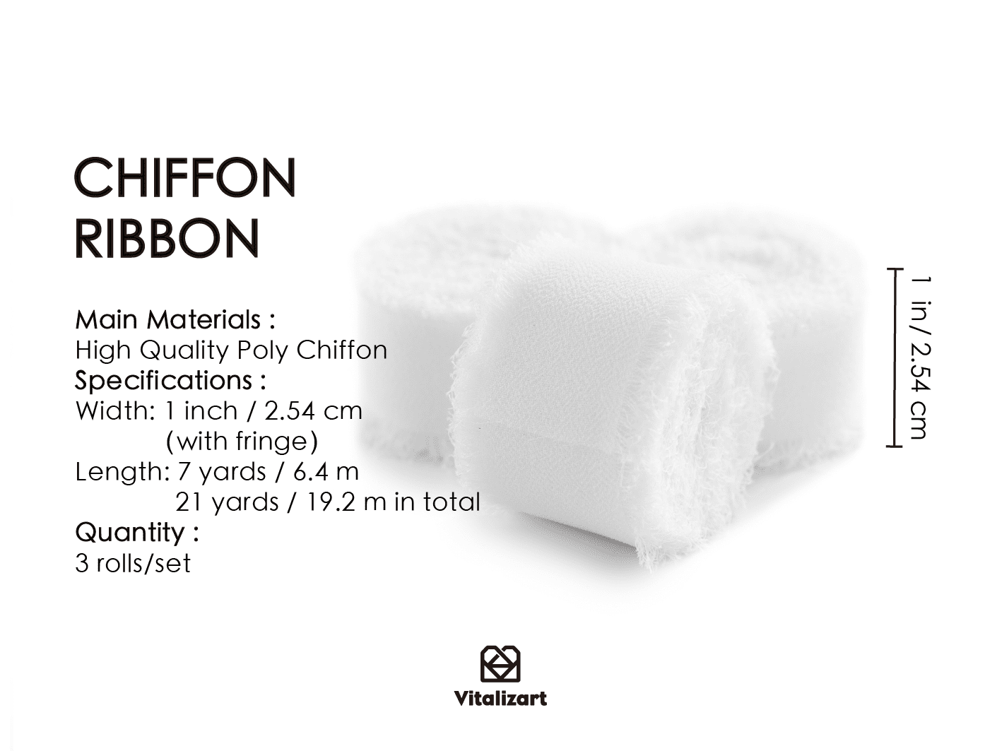 Chiffon Silk Ribbon 1" x 21 Yd (White) - Vitalizart
