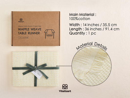 Waffle Weave Cotton Table Runner 14"x36" (Cream)