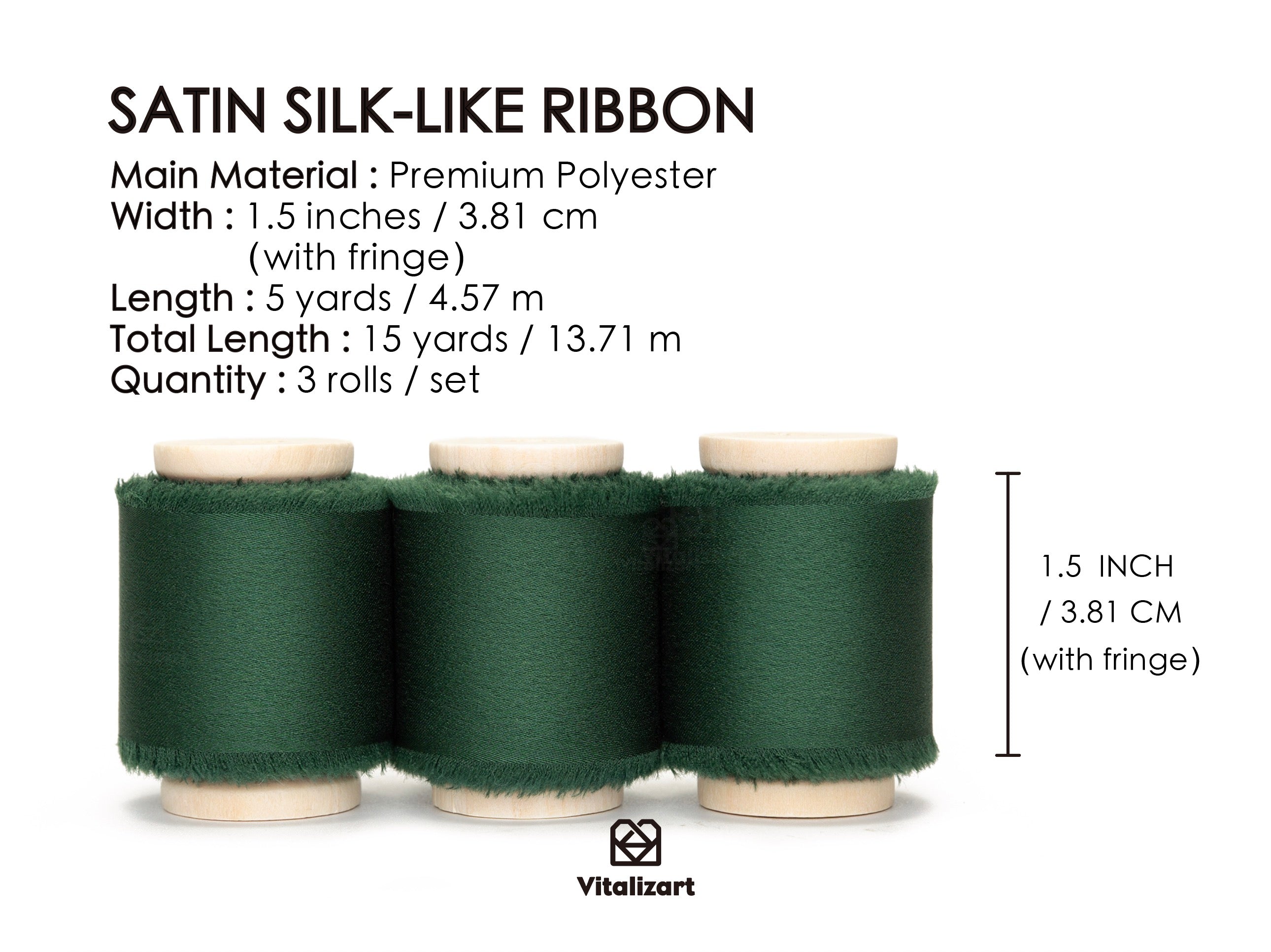 Silk Satin Ribbon with Wooden Spool 1.5” x 15 Yd (Dark Green)