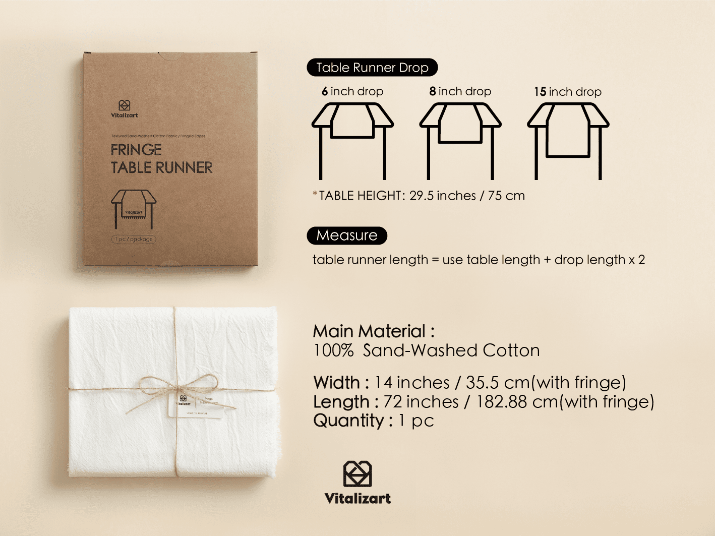 Cotton Linen Table Runner 14 x 72 Inches (Simply White) - Vitalizart