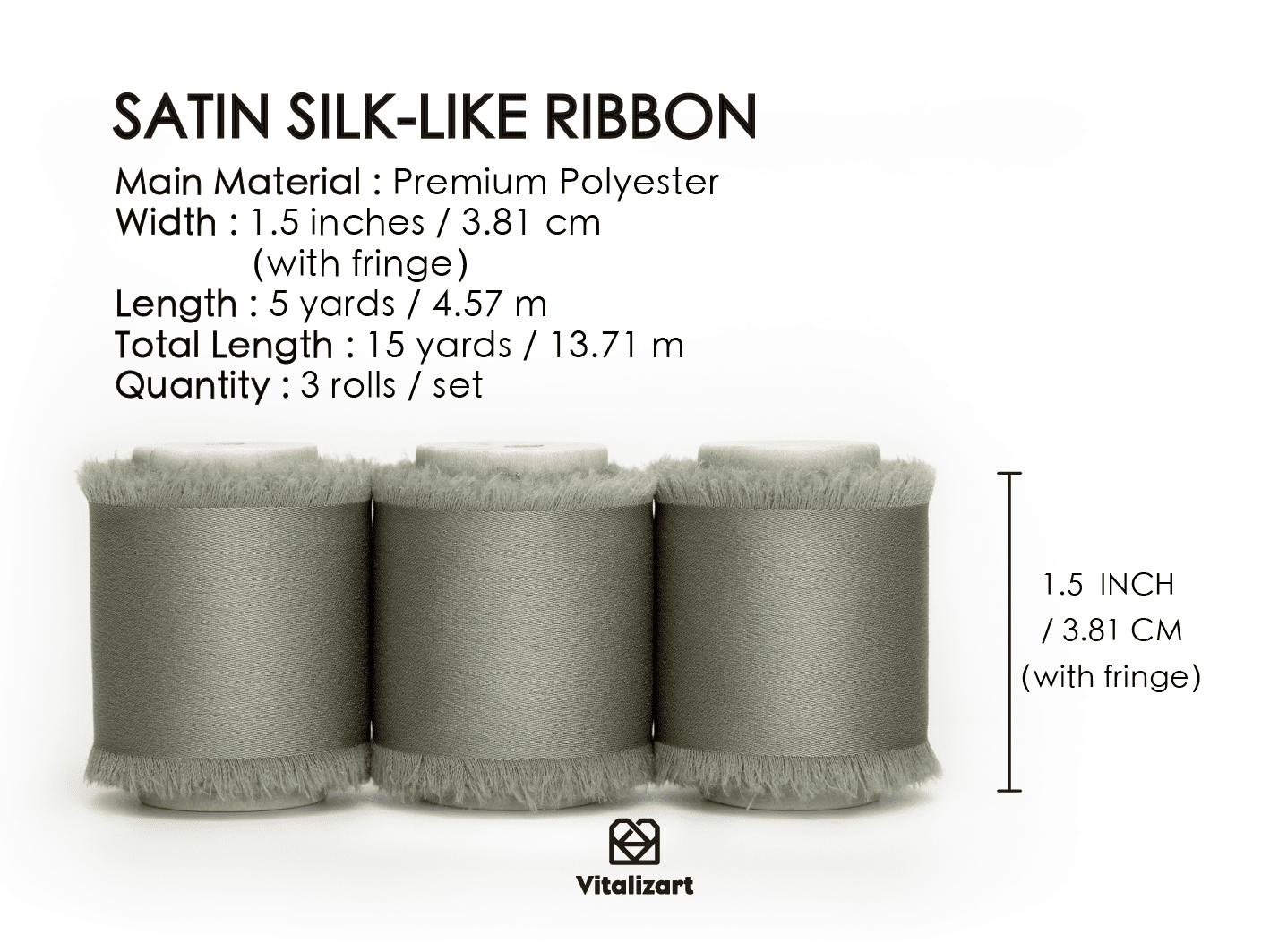 Silk Satin Ribbon with Wooden Spool 1.5” x 15 Yd (Dusty Green) - Vitalizart