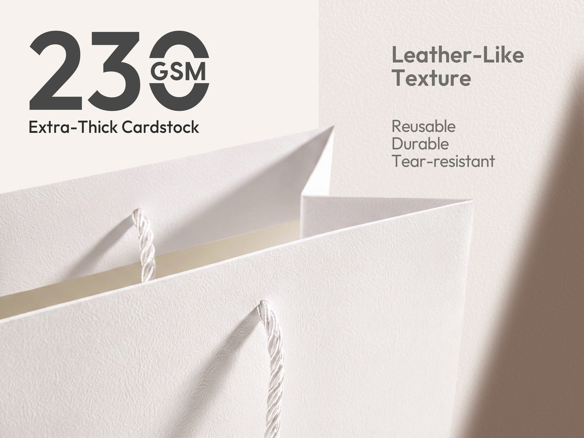 White Large Paper Gift Bags with Ribbon Bows — Set of 4 - Vitalizart