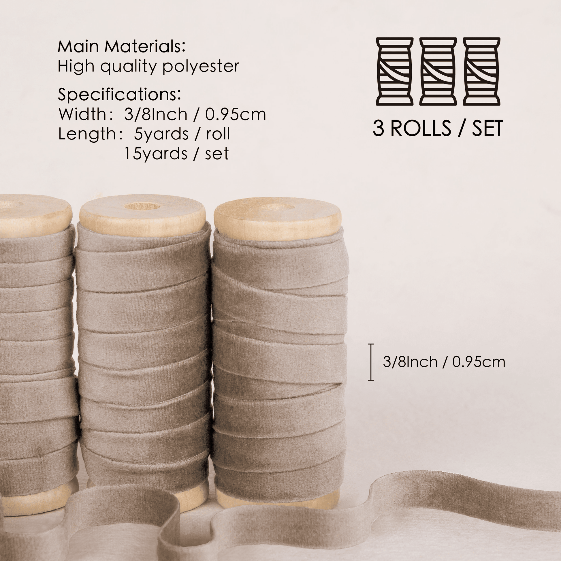 Velvet Ribbon With Wooden Spool 3/8" x 15 Yd (Camel) - Vitalizart