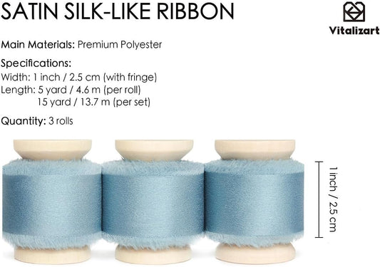 Silk Satin Ribbon With Wooden Spool 1" x 15 Yd (Dusty Blue) - Vitalizart