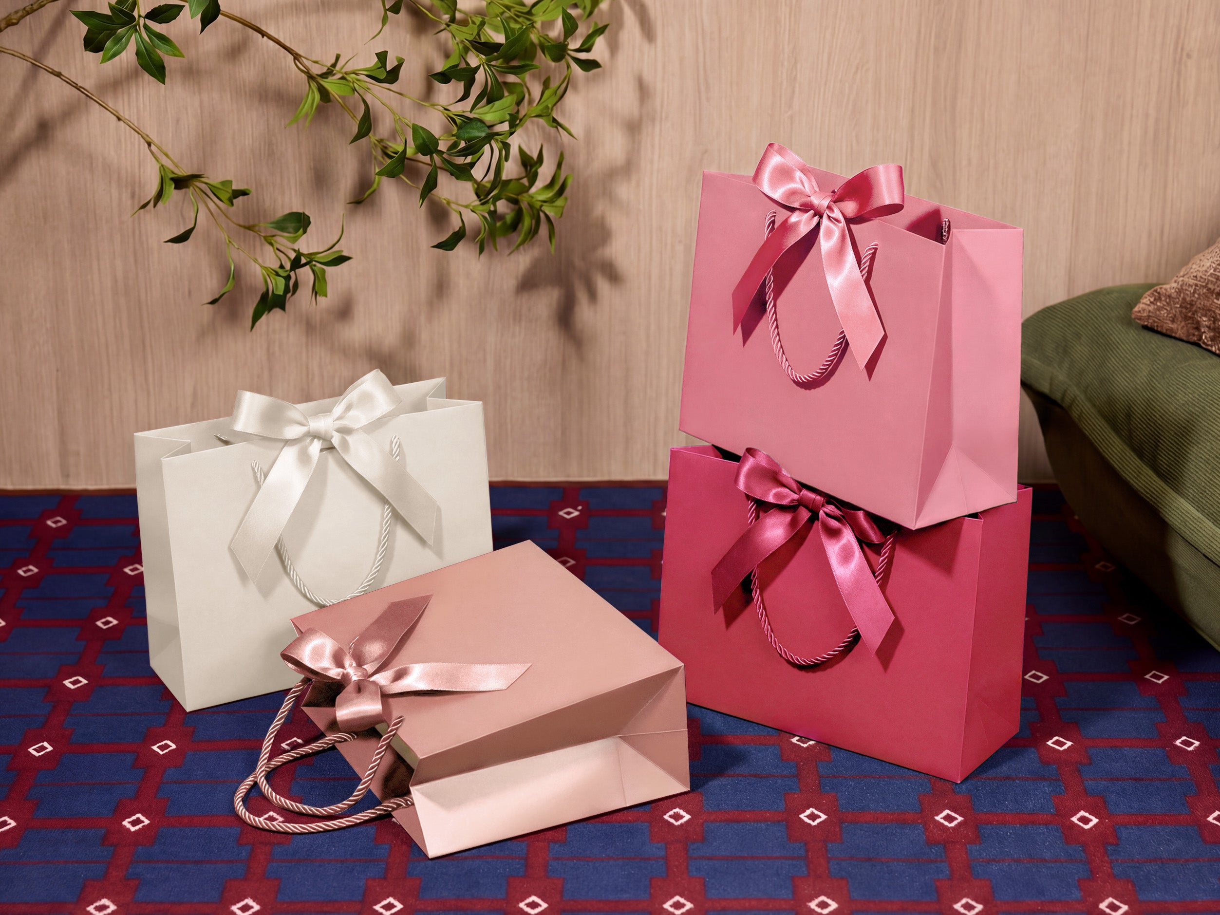 Vitalizart Paper Gift Bags With Ribbon Handles Set of 5 Pink Bulk Reusable For Gift Wrap 13