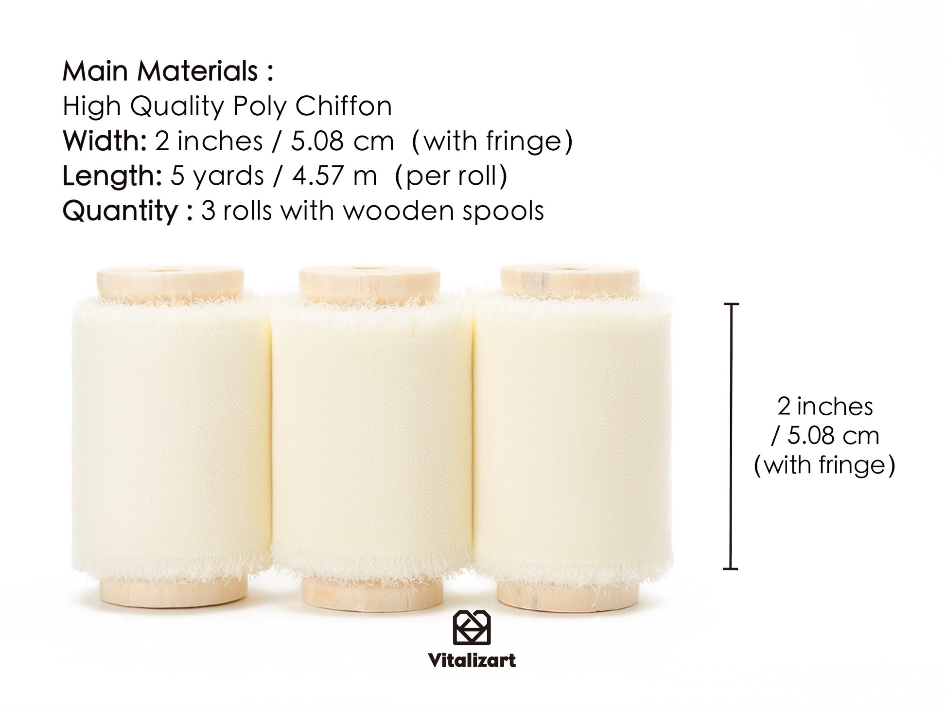 Chiffon Ribbon with Wooden Spool 2" x 15 Yd (Cream White) - Vitalizart