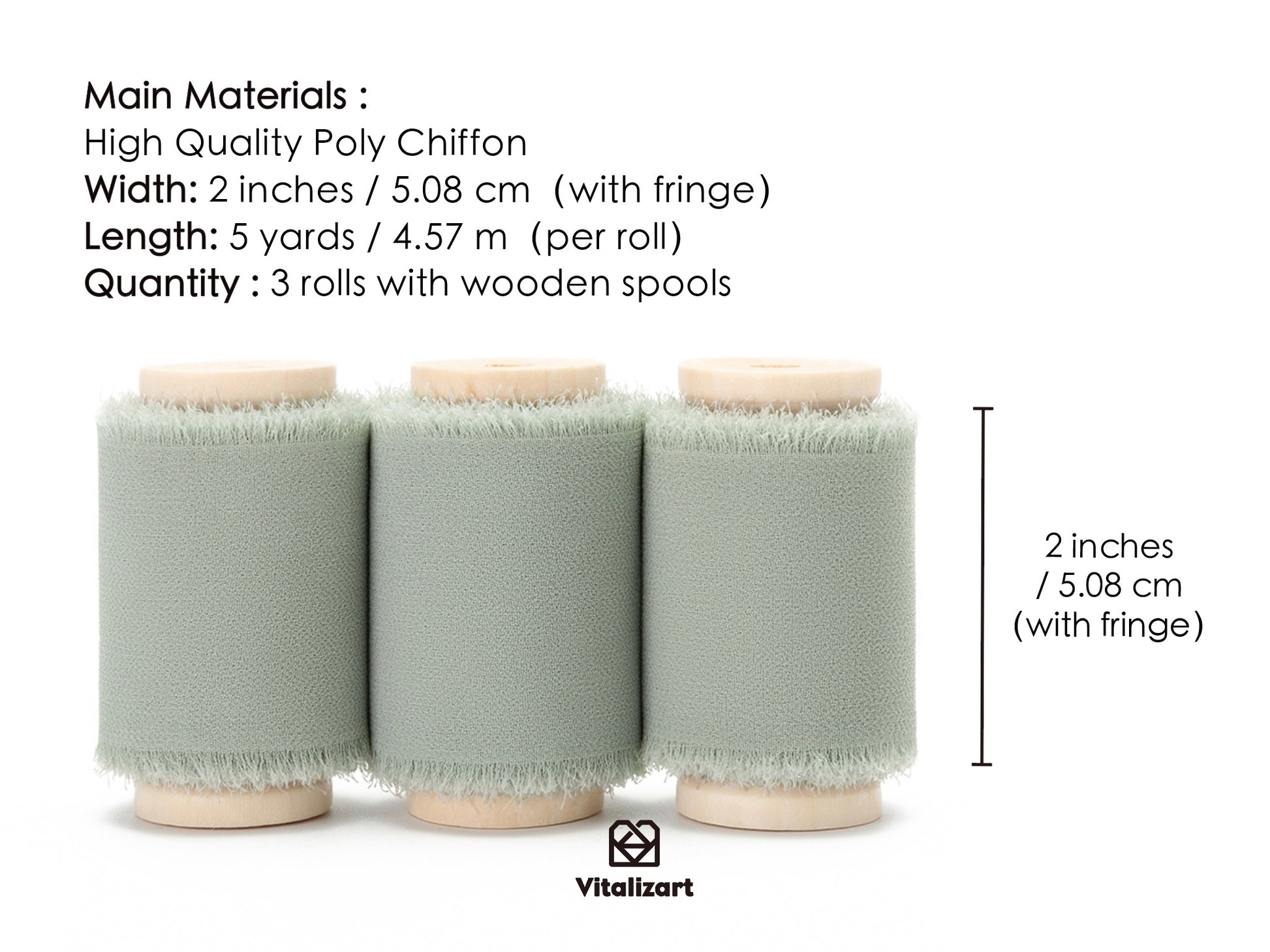 Chiffon Ribbon with Wooden Spool 2" x 15 Yd (Dusty Green) - Vitalizart