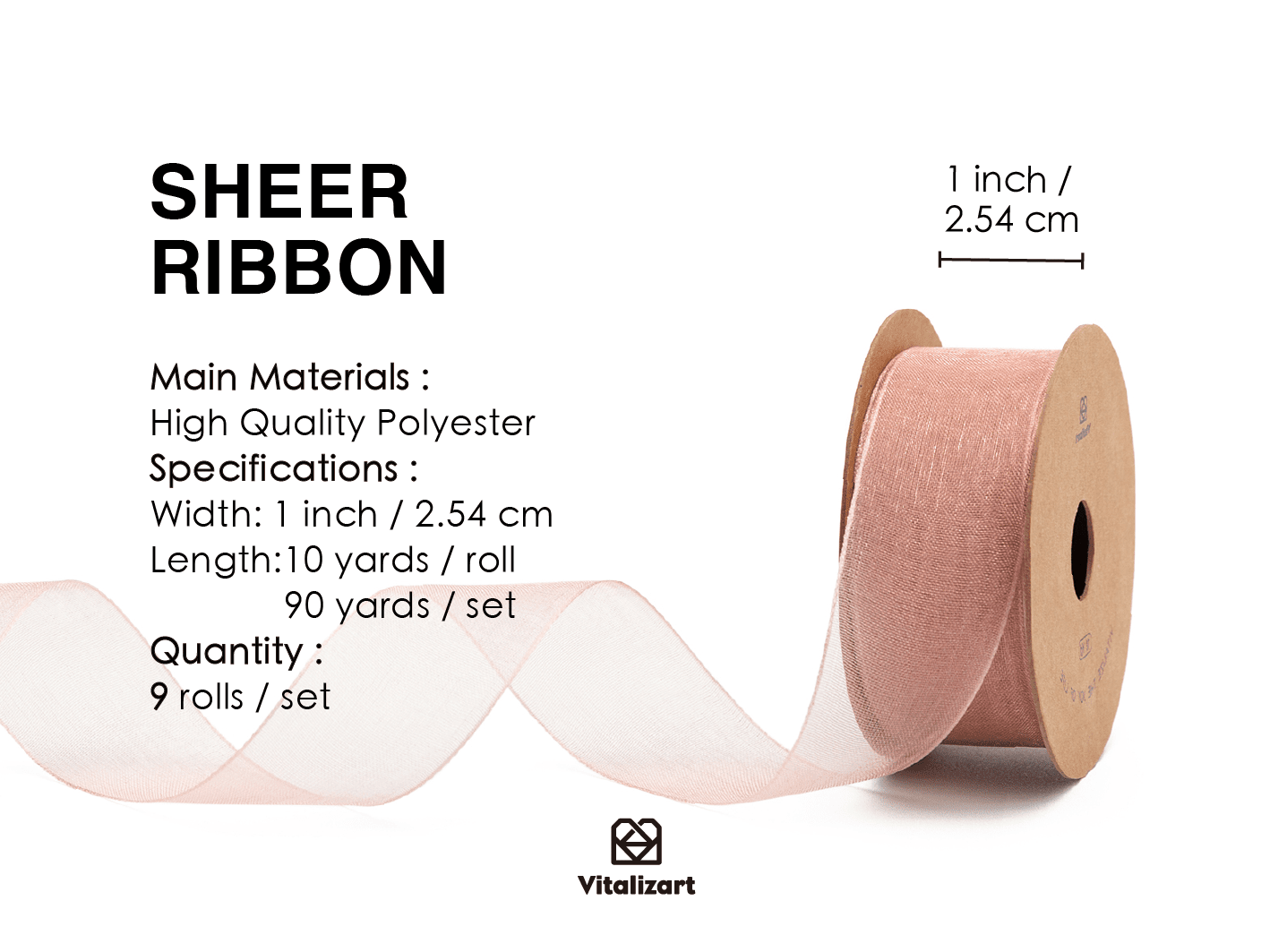 Organza Sheer Ribbon 1“ x 90 Yd (Mixed Color) - Vitalizart
