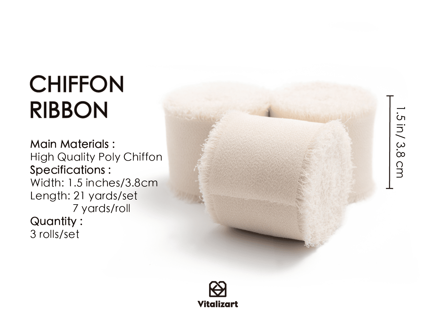 Fringe Chiffon Silk Ribbon 1.5" x 21Yd (Light Nude) - Vitalizart