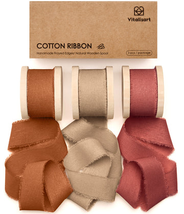 Vitalizart Ribbon Cotton Handmade Fringe 1" x 15 Yd  Pure Natural Cotton Ribbons (Fall Ribbon)