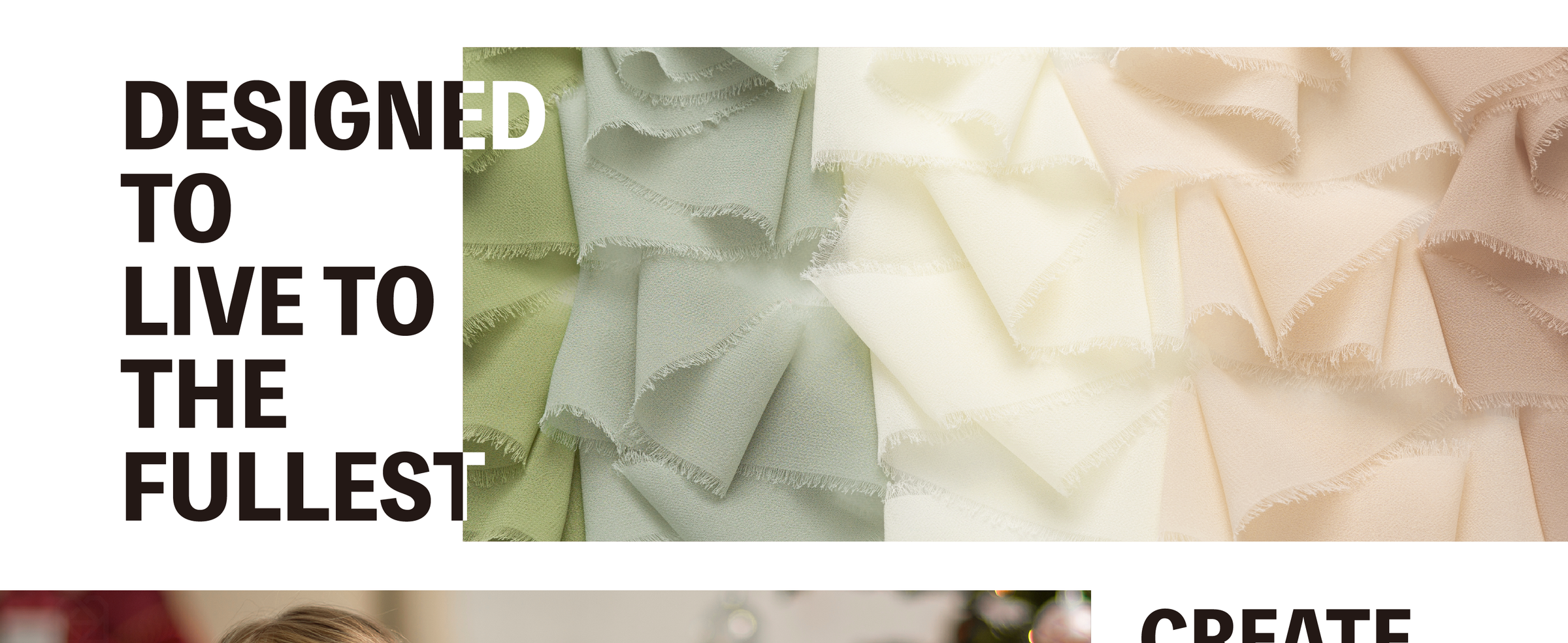 Layered sage, cream white, and pale peach chiffon ribbon with softly frayed edges