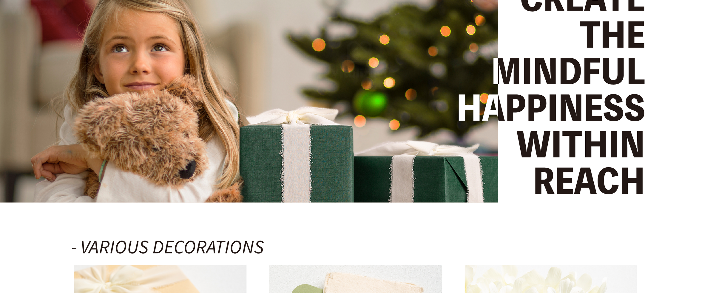 Girl hugging a plush dog beside a green gift wrapped with cream frayed-edge chiffon ribbon